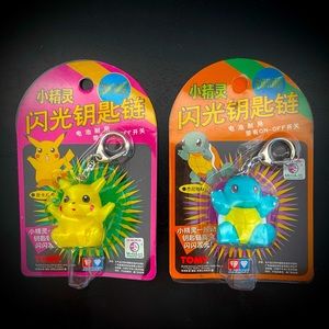 Set of 2 Vintage Pokémon Pikachu and Squirtle keychains